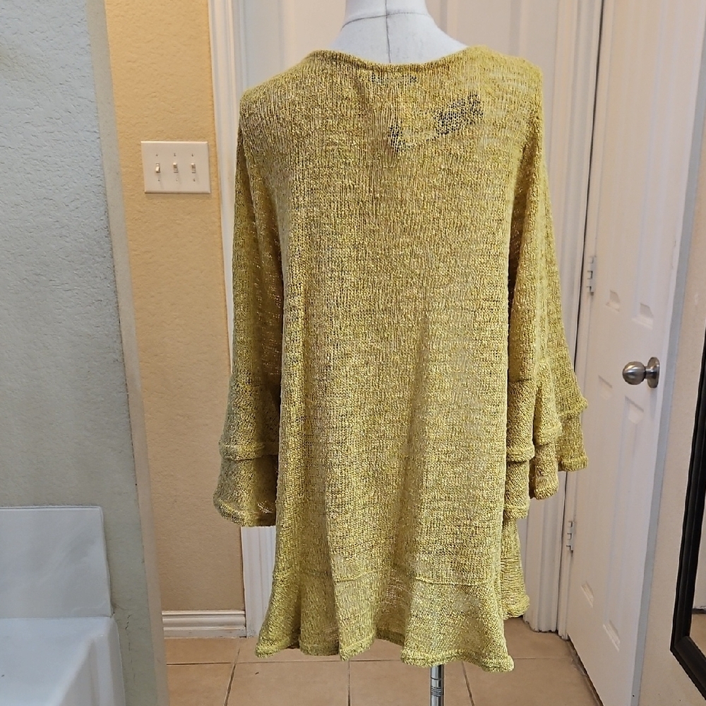 Nally & Millie Mustard Textured Tunic Top Ruffled Hem & Layered Bell Sleeves - Picture 9 of 10